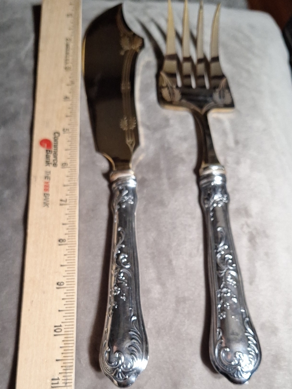 Ornate Silver-Tone Fish Serving Set - Knife & Fork